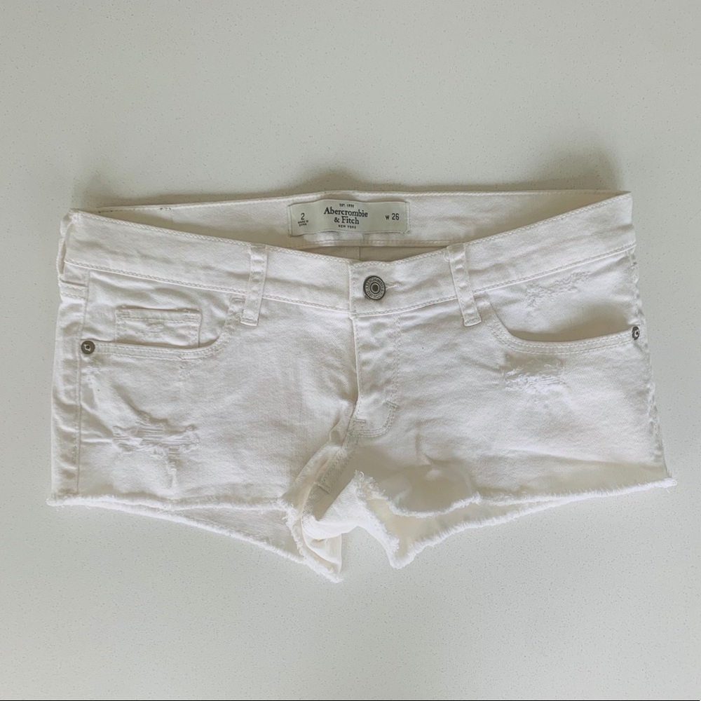 White Abercrombie and Fitch distressed shorts